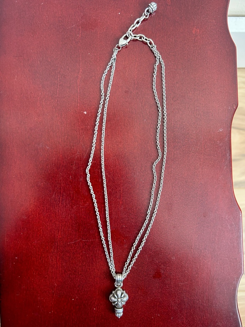 Brighton Vintage Retired Silver Flower Pendant Double Strand Necklace